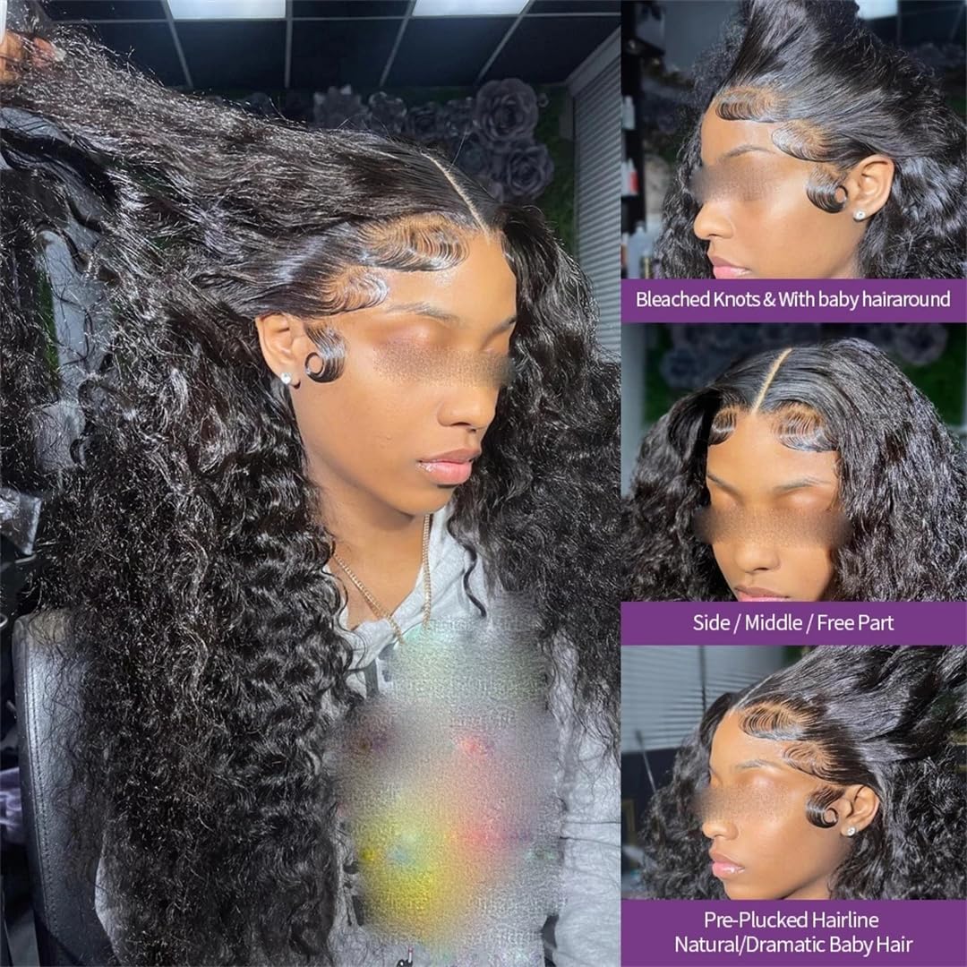 Suwequest 13X6 Lace Frontal Wig Deep Wave 250 Density Curly Human Hair Glueless Preplucked Water Wave Front Wigs For Women Brazilian