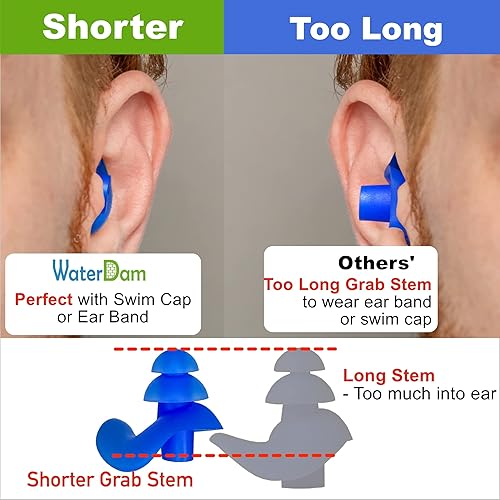 Vista 46 de WaterDam - Tapones de natación para los oídos, para niños. 3 pares de tapones de silicón ultra cómodos para los oídos, reutilizables, gran naranja