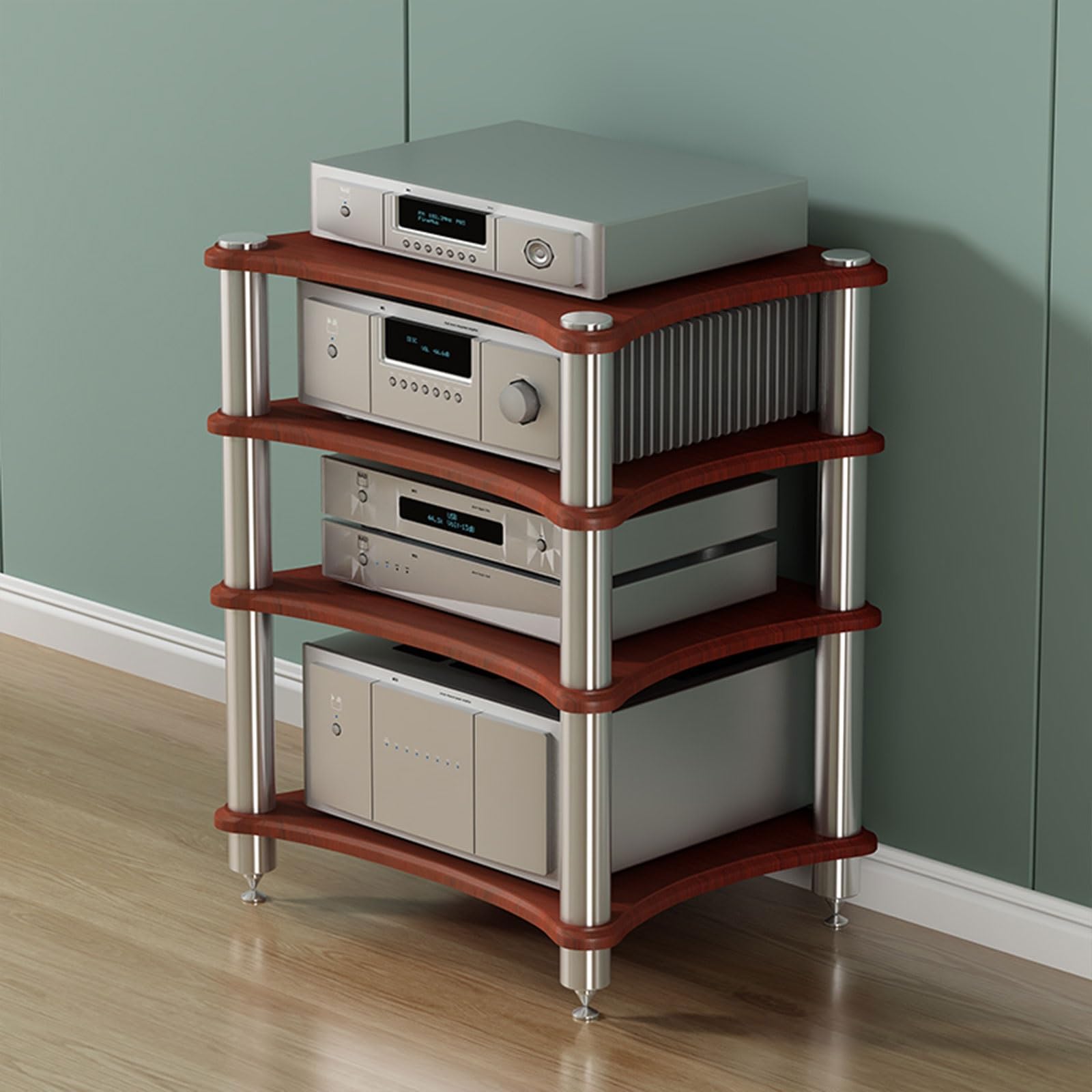 Armoire stéréo en bois pour système audio domestique avec amplificateur et étagère AV, parfaite pour le salon et le studio d'enregistrement (marron, 85 cm)