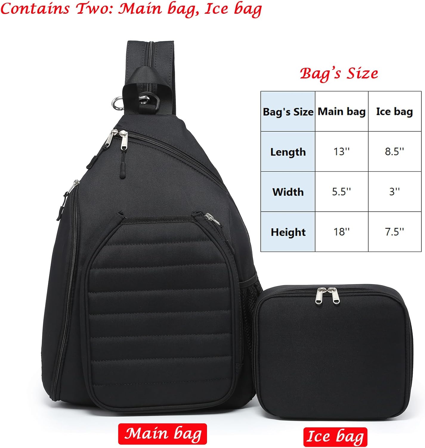 RAINBOW SMILE Sling Bag Crossbody Backpack for Pickleball Paddle Tennis Racketball Travel for Men and Women, with Ice Bag 2PS