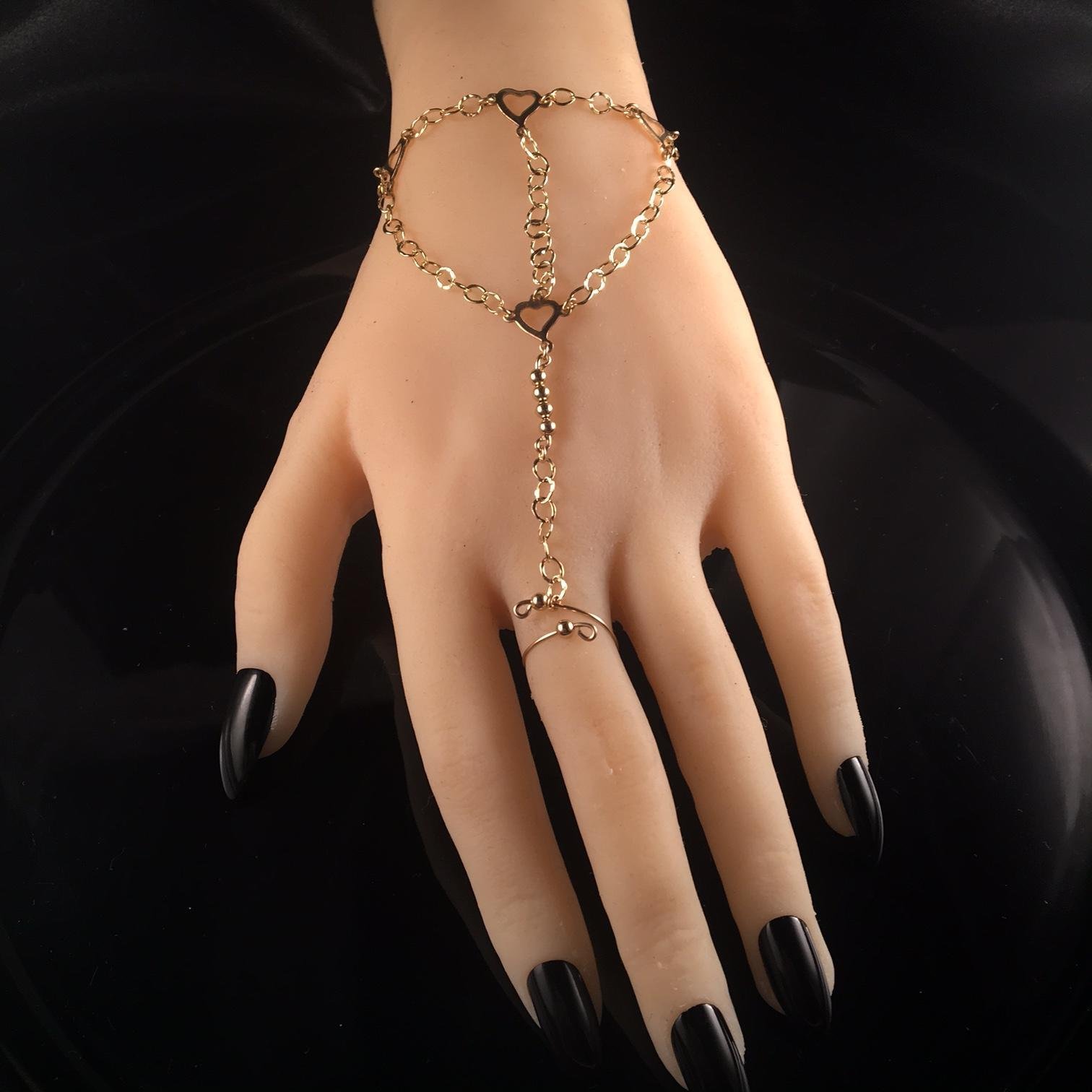 Hand made Chain Gold Harness slave Bracelet