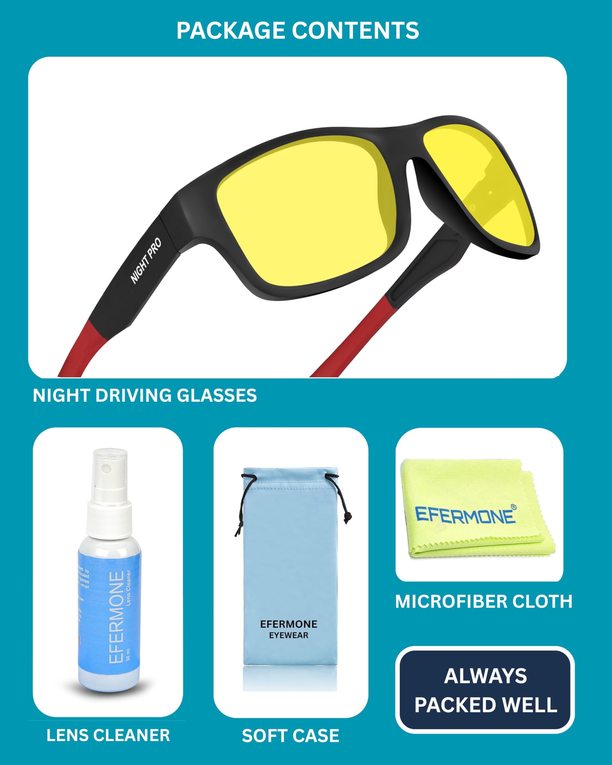 EFERMONE® Night Driving Glasses Polarized for Men and Women 100% UV Protection Outdoor Travelling Sports Bikes Cars Driving and Hiking (Pola-Club Edition) (NIGHT YELLOW) 4