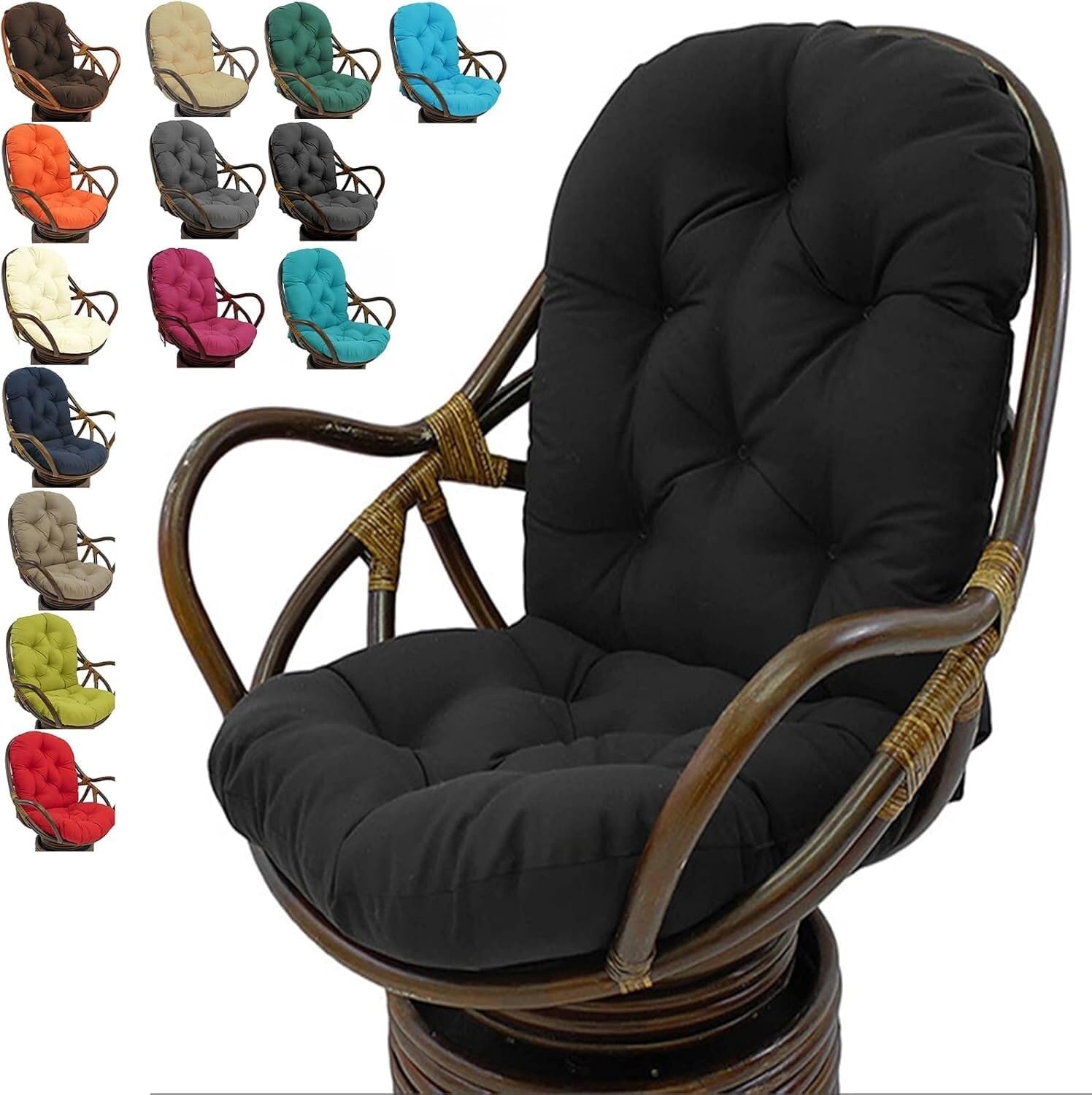 Rattan Swivel Rocker Cushion, Solid Swivel Rocker Chair Cushion with Ties Indoor Rocking Chair Cushion, Removable & Washable, Multicolored Rocking Chair Cushion(Khaki)
