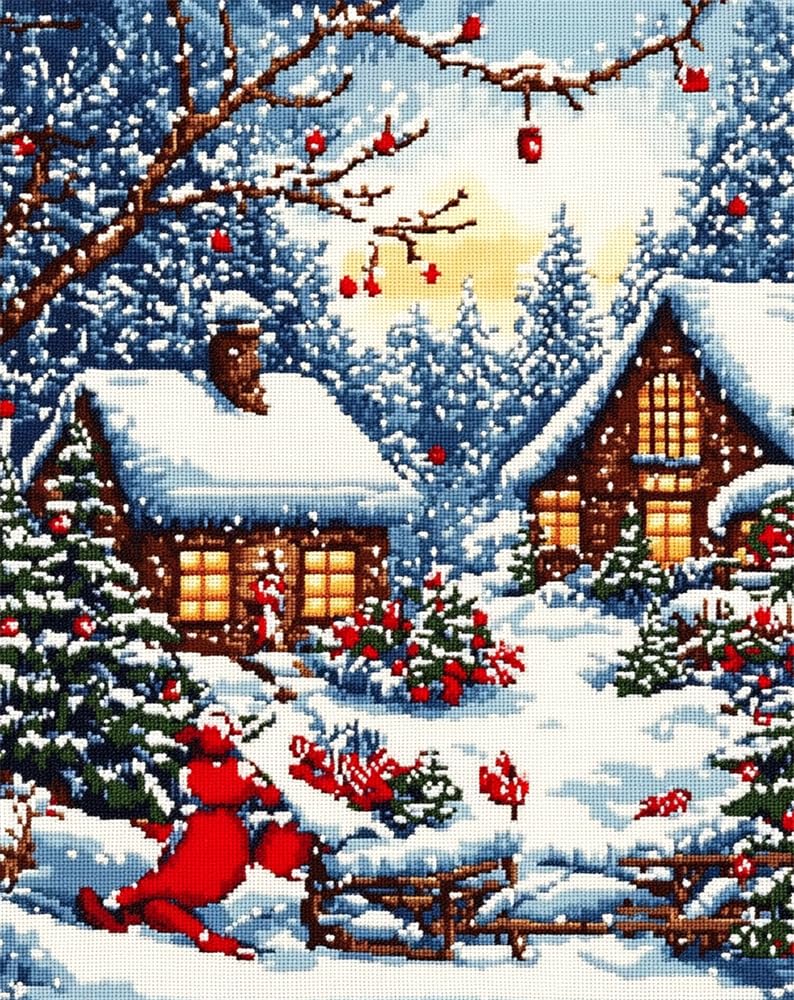Henypt Full Bead Embroidery Kit Christmas Needlepoint Beaded Cross Stitch Beaded Pattern 3D Embroidery Kit