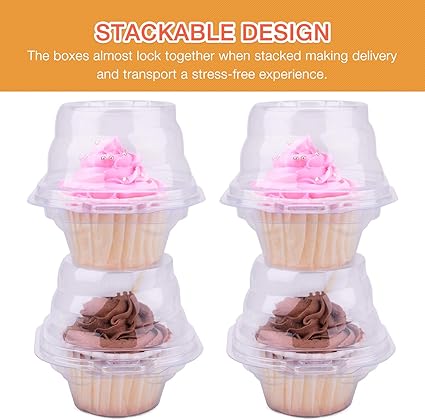 Amazon Himetsuya 100個パック カップケーキボックス シングルスタッカブルカップケーキボックス 個別 厚手 クリアカップケーキ容器 ノンスリップハイトッピングカップケーキキャリアホルダー パーティー クリスマス 結婚式用 100個入り Himetsuya キッチン収納