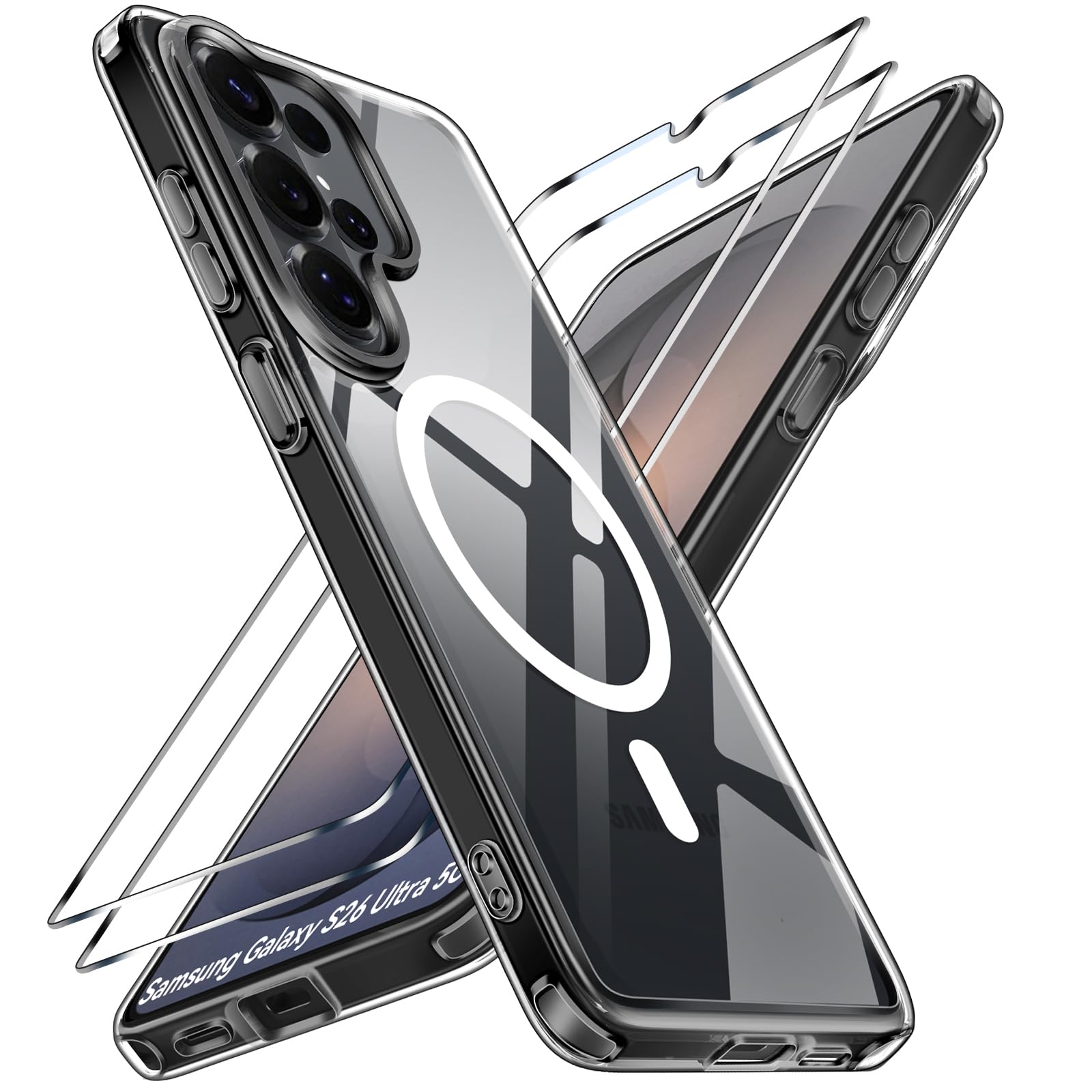 ivoler für Samsung Galaxy S25 Hülle, 1 Magnetisch Handyhülle mit 2 Stück Panzer Schutz Glas, [Kompatibel mit MagSafe] [Militärischer Schutz] Stoßfest Transparent Schutzhülle Klar Durchsichtige Case