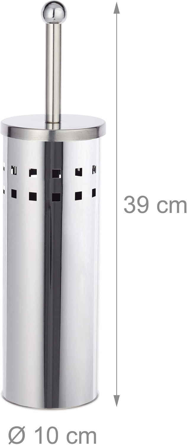 Relaxdays WC Accessory Set, Toilet Holder, Exchangeable Brush Head, Freestanding, Stainless Steel, Silver/Black, 39 x 10 x 10 cm - Image 5