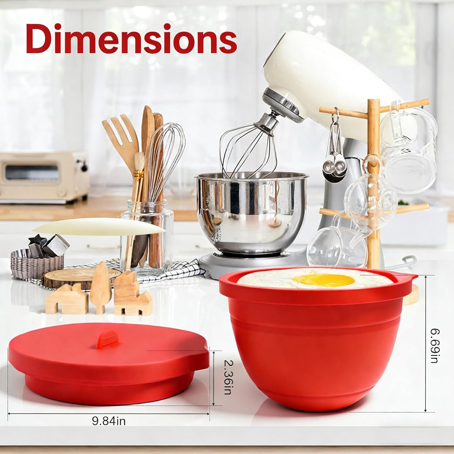 Collapsible Silicone Bowl Liners with Lids for 5 Qt Stand Mixers - Folds Flat, BPA-Free Food Grade, Easy Storage (1-Pack, Red) - Image 4