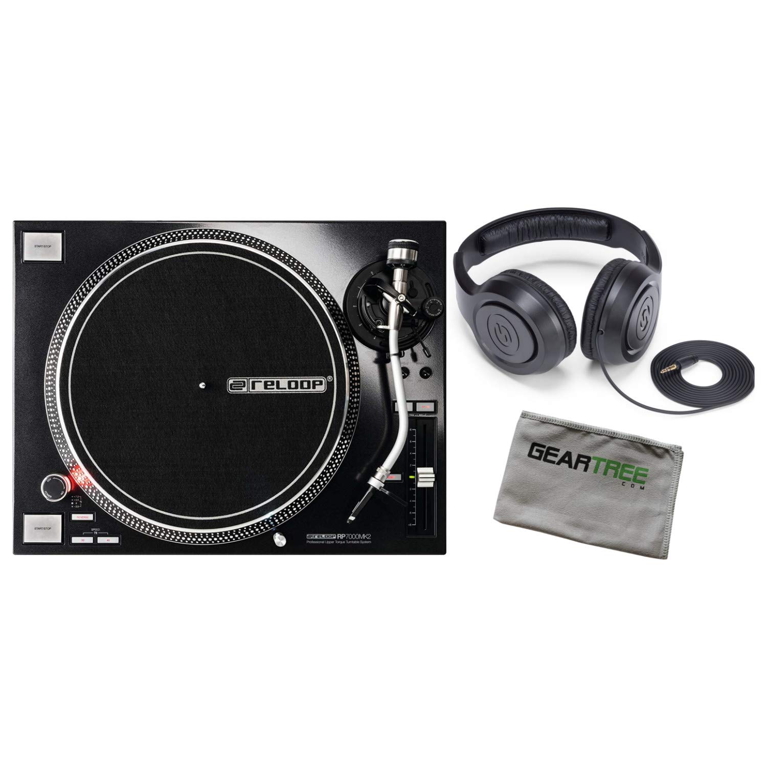 Reloop RP7000MK2 Pro Upper Torque Turntable System Bundle w/Headphones and Cloth