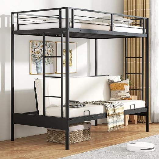 Amazon.com: Giantex Twin Over Twin Futon Bunk Bed, Convertible Metal ...