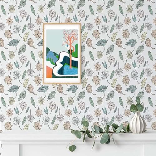 Miniatura 3 de Papel tapiz de hojas florales para despegar y pegar, papel de contacto floral grueso y colorido para revestimiento de estantes, cajón, gabinetes,