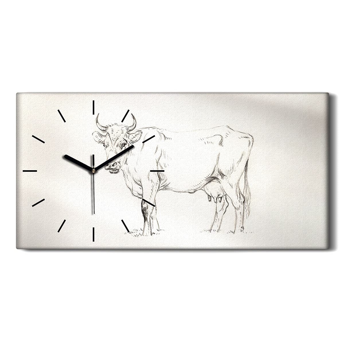 Horloge murale sans bruit tic tac tableau toile vache moderne 60x30cm
