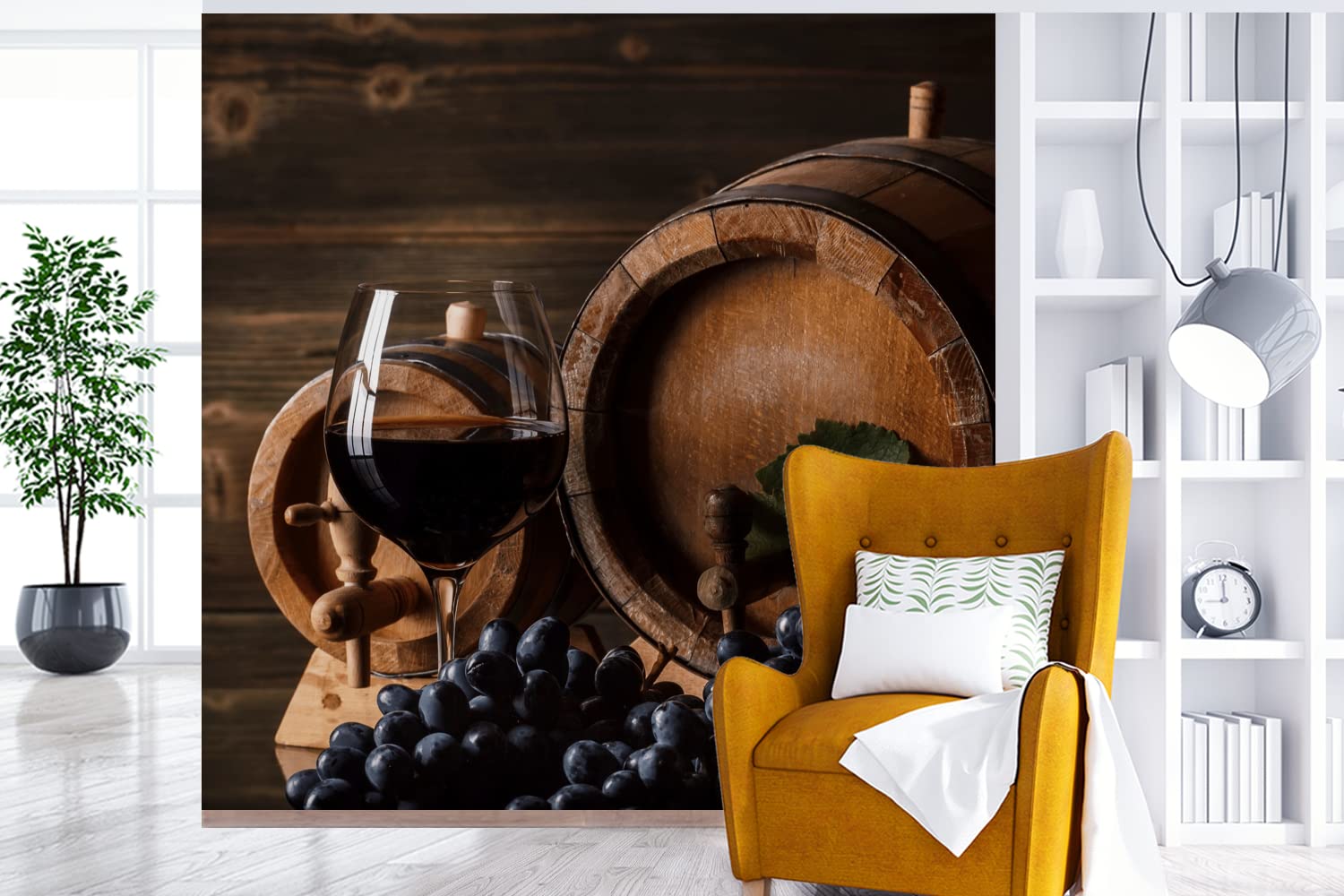 Selbstklebend Tapete Wandpapier Wandaufkleber Fototapete Tapeten Wanddeko 260x260 cm Wein - Weinglas - Weintrauben - Glas