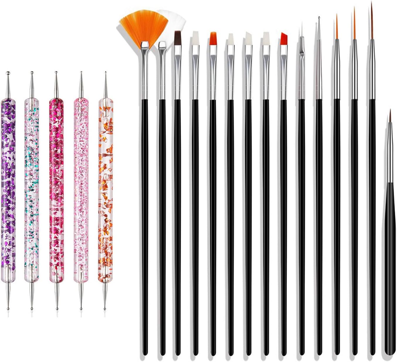 Nail Art penselen Set, 20 stks Nail Design Schilderen Borstels, Professionele Nail Art Design Borstels, Nail Fine Liner Borstels，Zwart