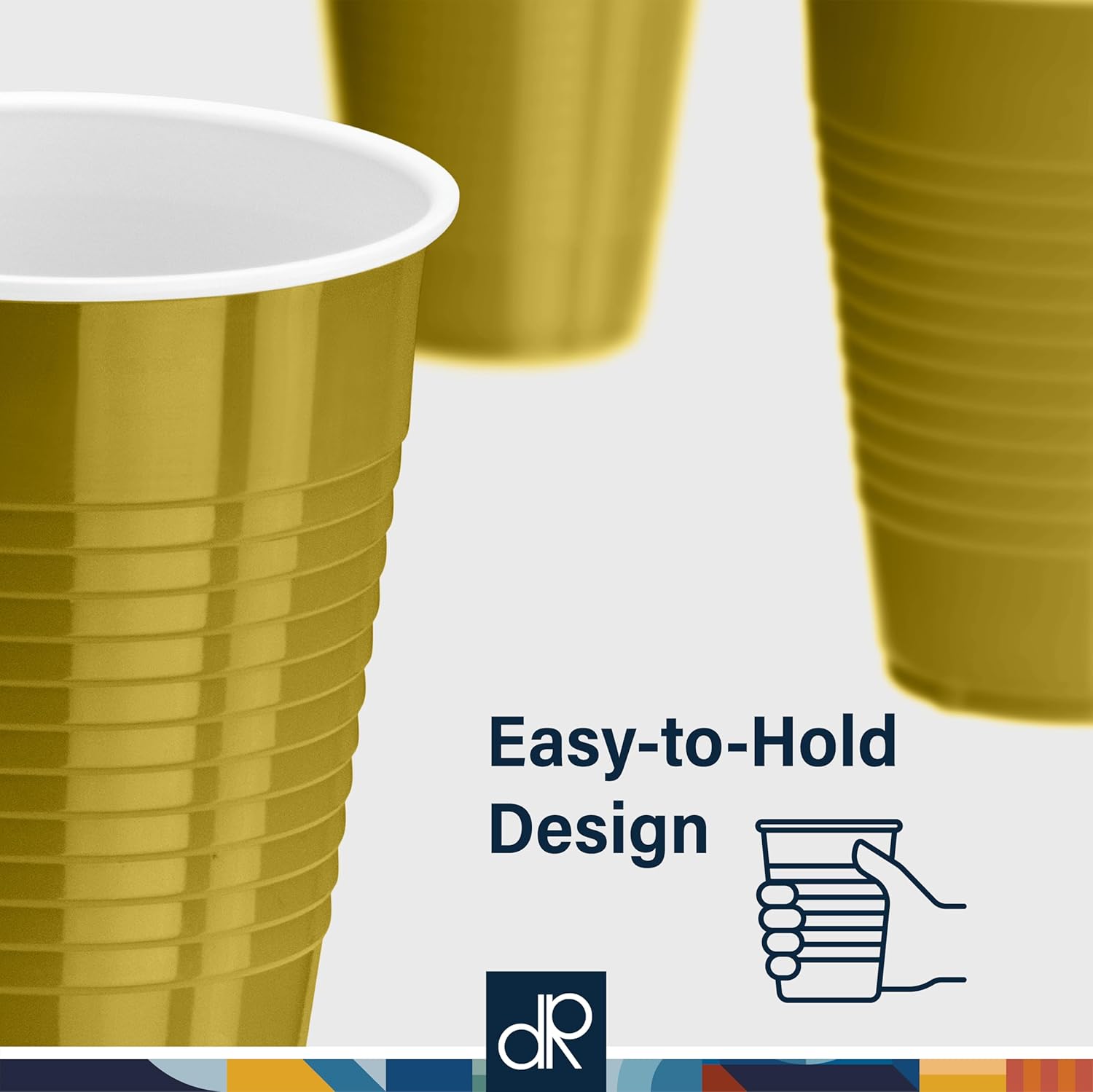 DecorRack Gold Plastic Cups, 12 oz Disposable Cups, Reusable Party Supplies (120 Count)