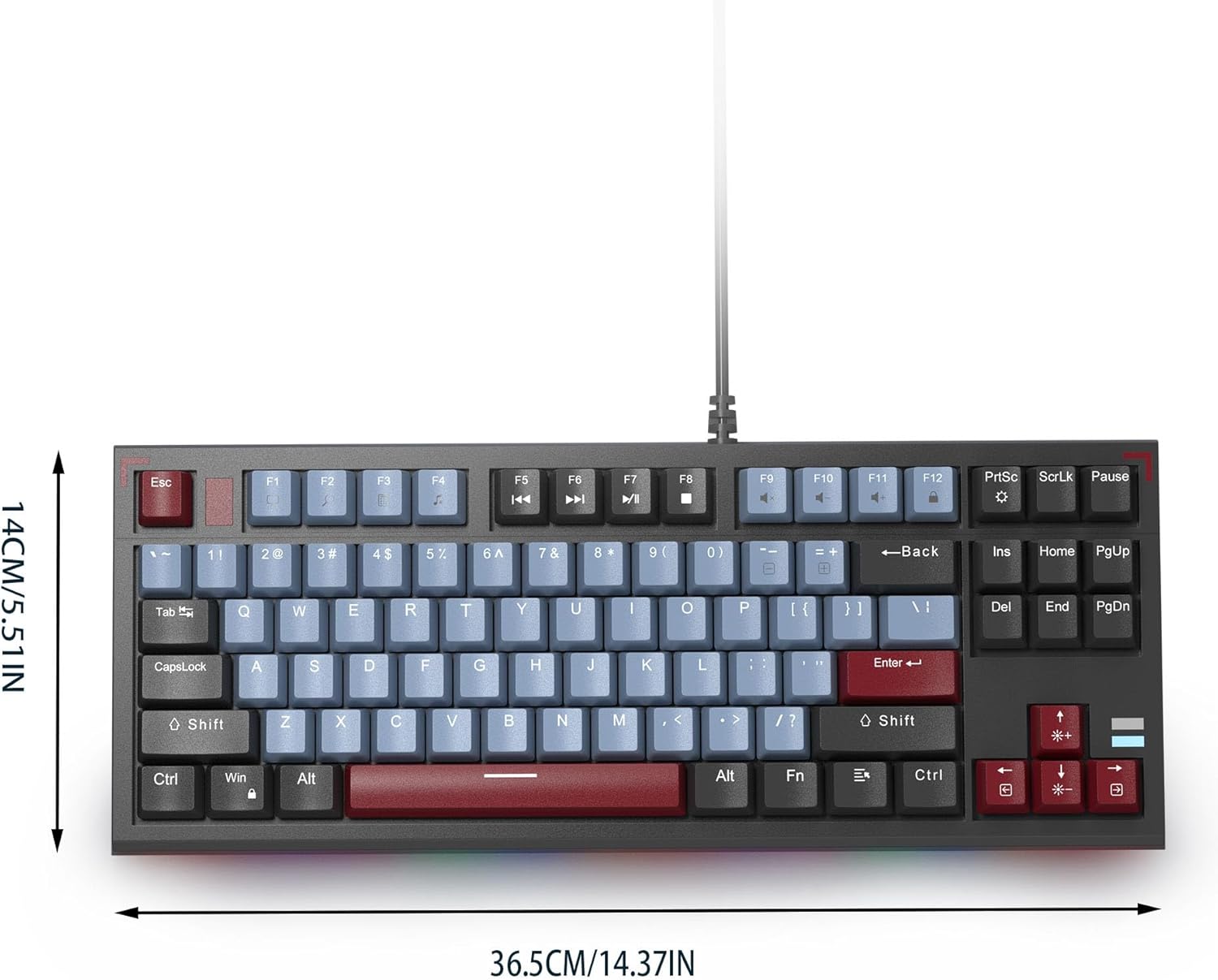 MageGee SKY 87 keyboard with dimensions labeled