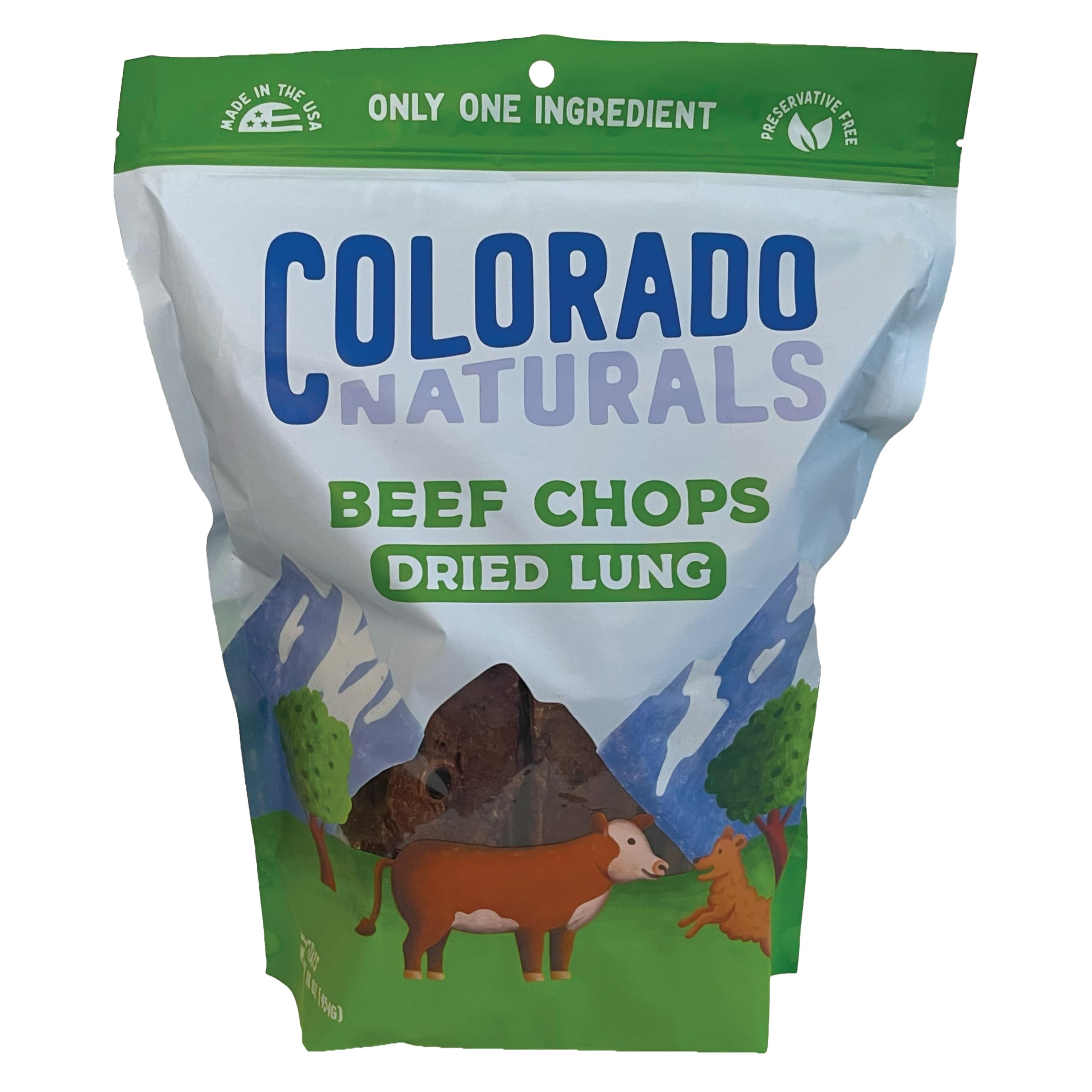 Colorado Naturals Dried Lung Beef Chop Dog Treats, 16 oz – All-Natural, Made in USA, No Fillers or Preservatives – Great for Dogs with Sensitive