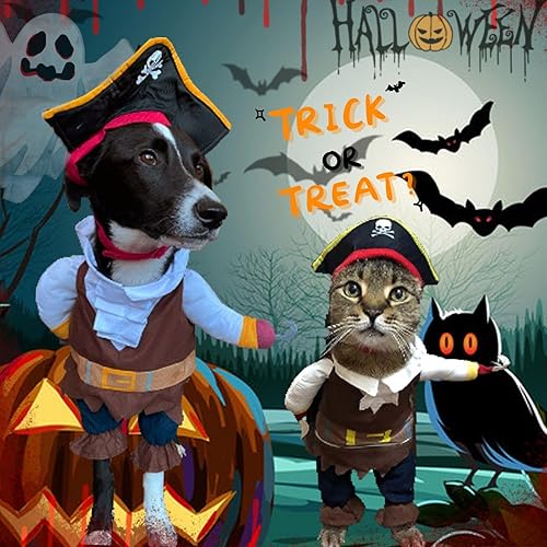 Miniatura 6 de Disfraz de Halloween para perro, disfraz de piratas del Caribe, divertido disfraz de fiesta de cosplay para perros pequeños y medianos, gatos,