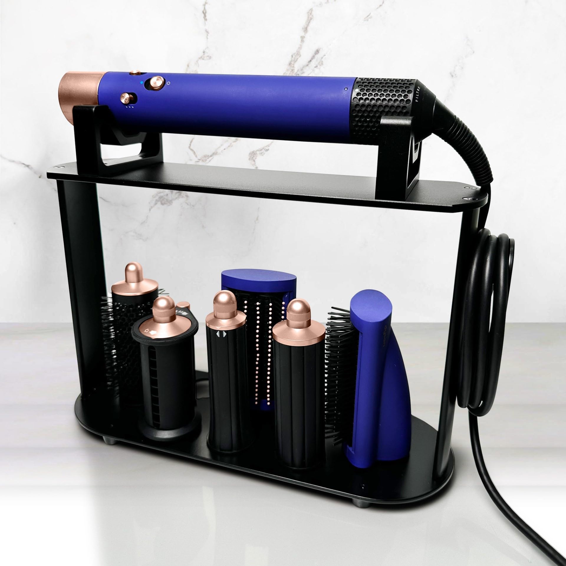 Innoco Countertop Storage Holder, Compatible with Dyson Airwrap Complete Styler, 8 Iron Barrel Brush Slots and Cord Organizer.