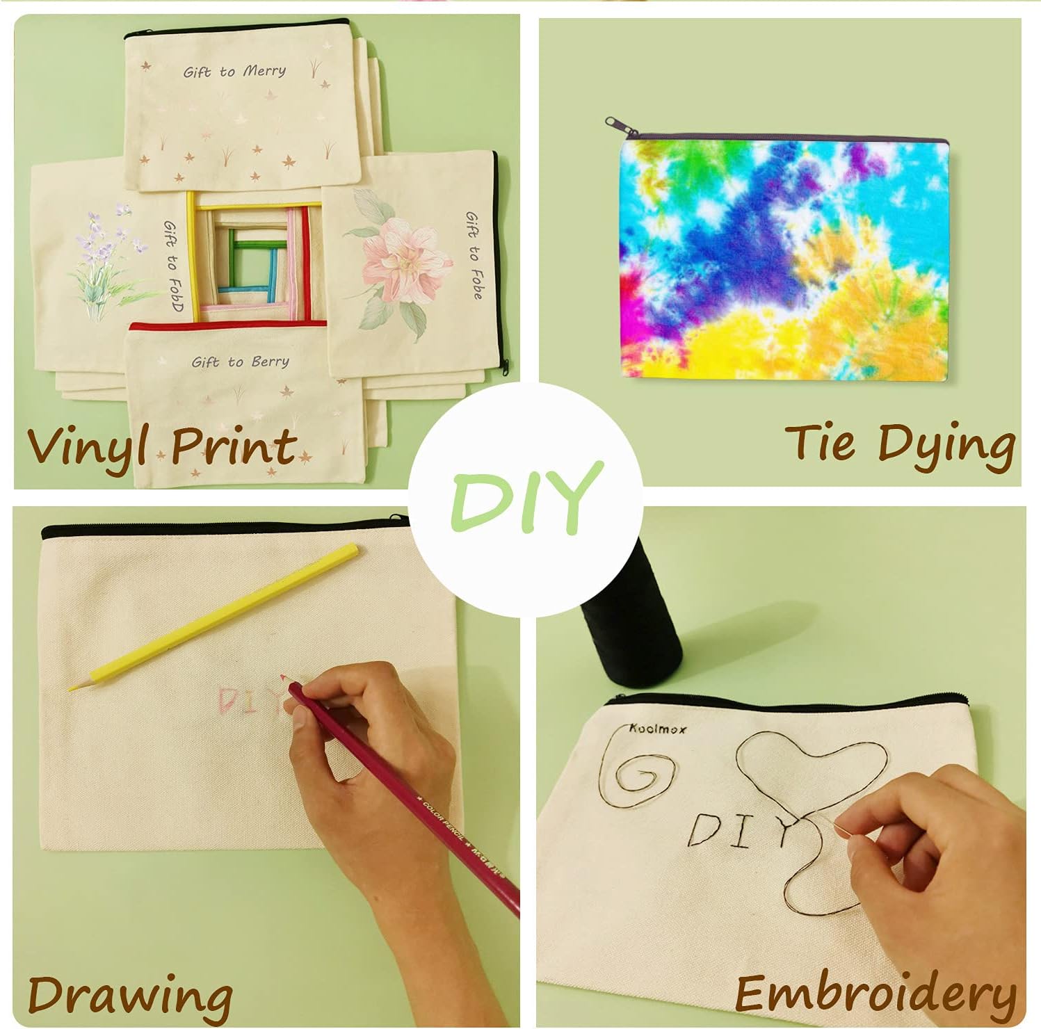 Koolmox Bulk Cosmetic Bags, 20pcs Multipurpose Makeup Bags with Zipper, Canvas Pencil Bag, Bulk Plain Beige Canvas Pouch for Travel Storage Toiletry Organize Pouch Women DIY Craft Bag Gift - Image 7