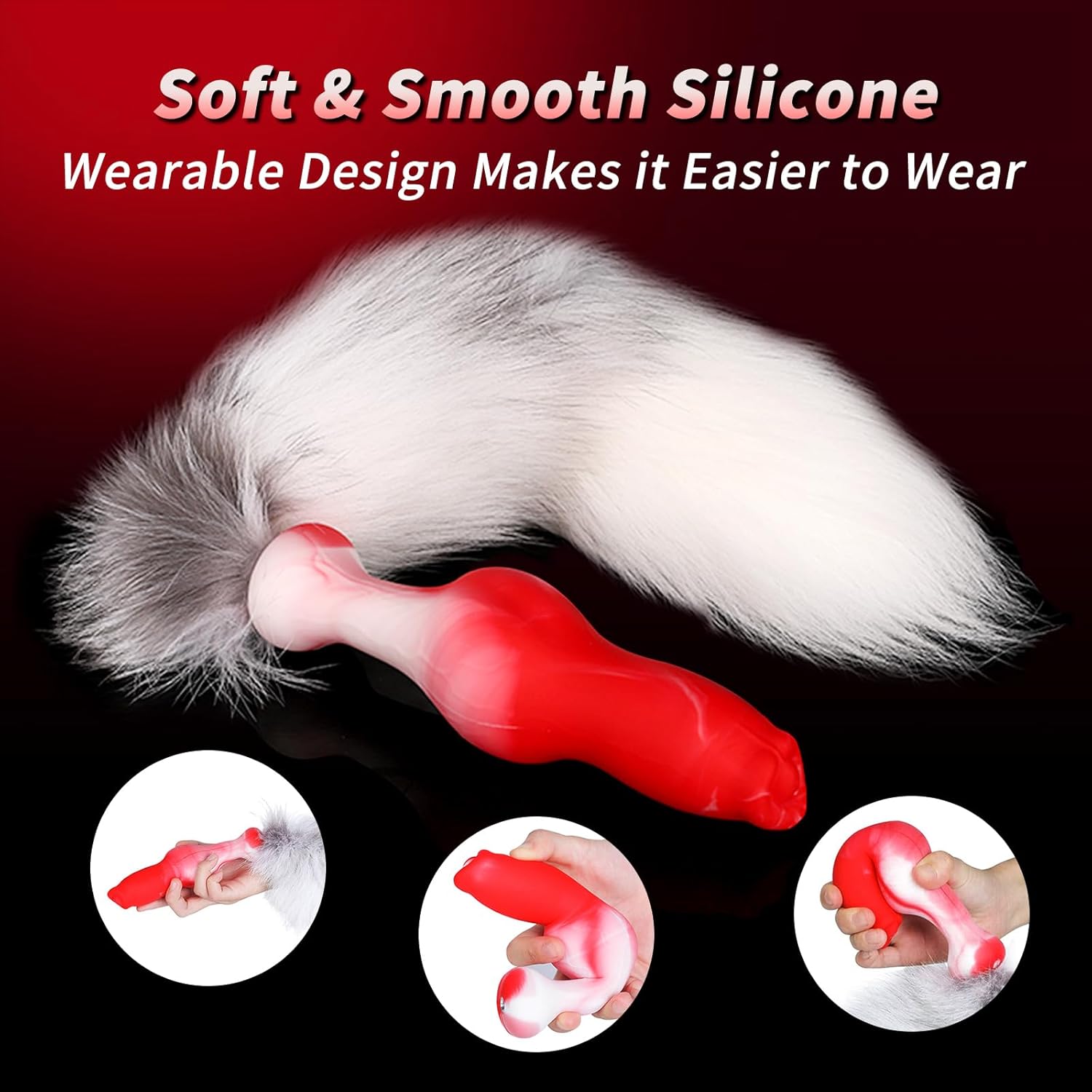 7.28" Anal Plug with Fox Tail Butt Plugs, Soft Silicone Anal Sex Toys for Women Men Adult in Red&Black, Perfect Anal Training Tool for Beginners & Experienced Sex Player