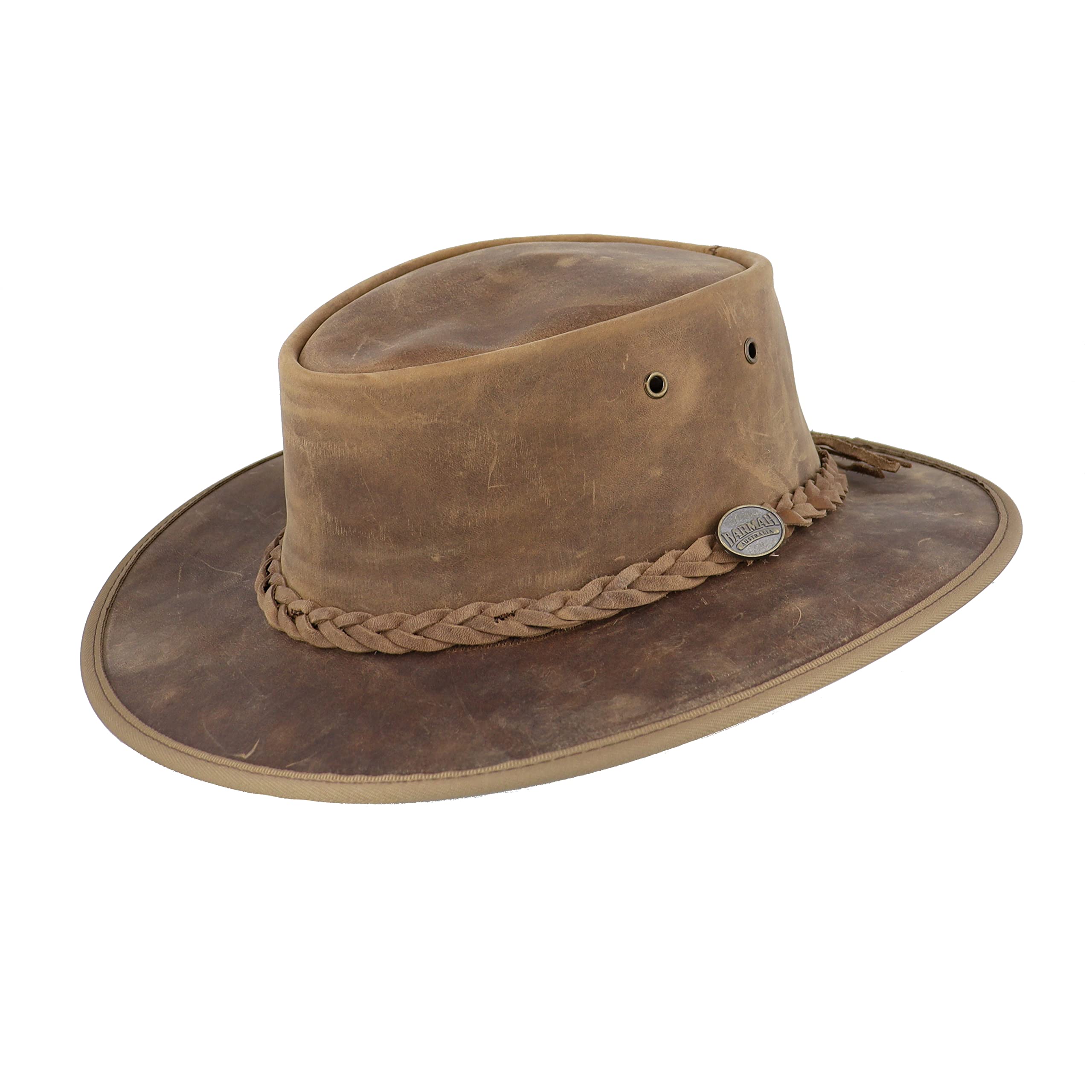 Foldaway Aussie Bronco Leather Hat with UFP Protection 1060 (XXL(61-22cm), Hickory)