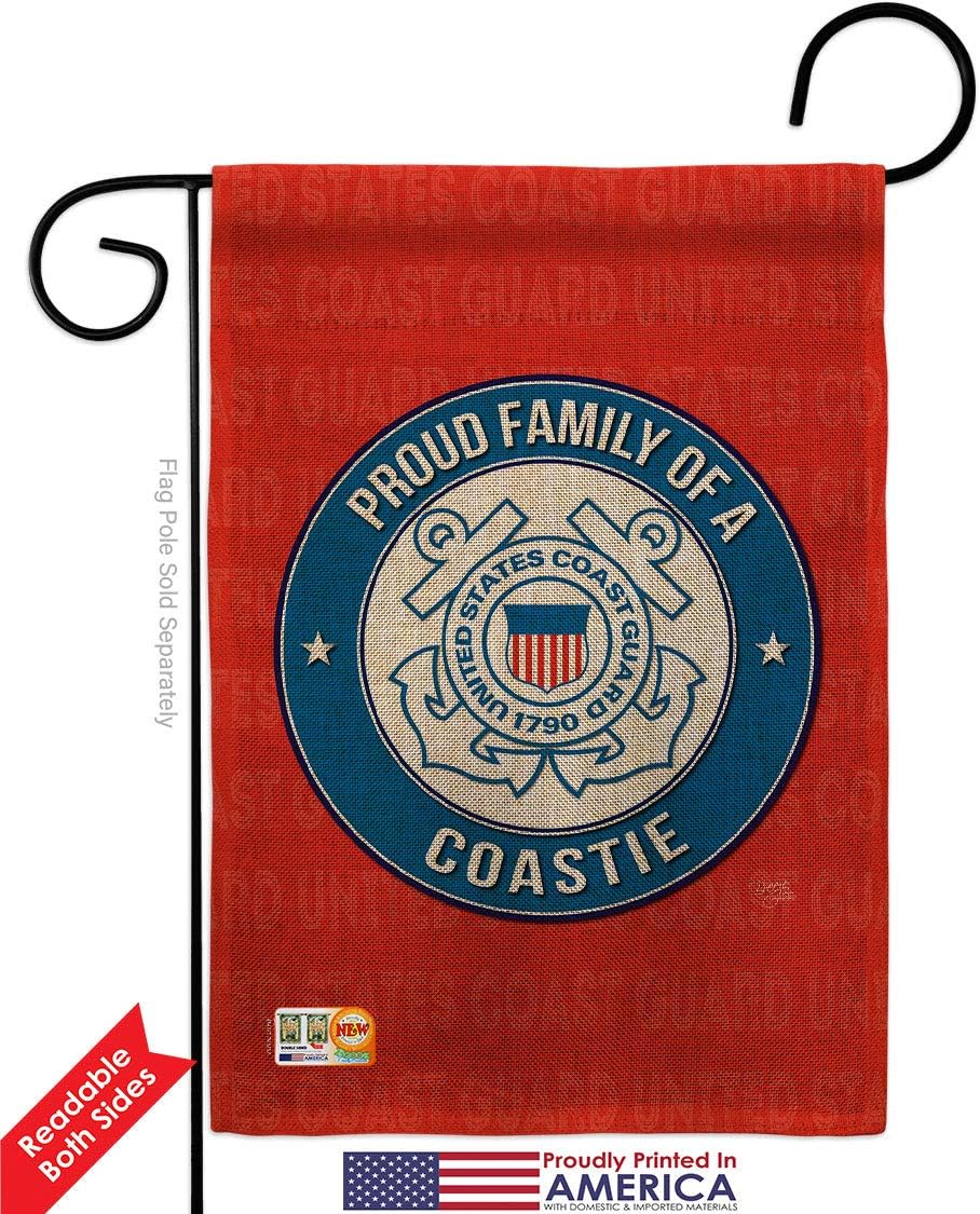 Proud Family Coastie Burlap Burlap Garden Flag Set Mailbox Hanger Armed Forces Coast Guard USCG Semper Paratus United State American Military Veteran Retire Official Gift Yard House 13 X 18.5