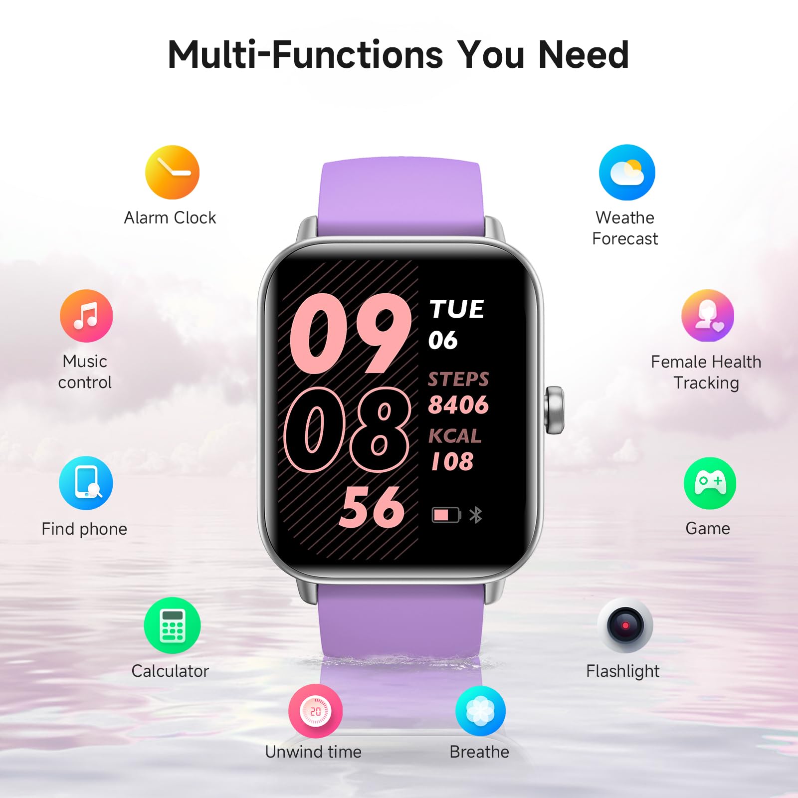 Montre Connectée Homme Femme avec Appel Bluetooth 1.8" Smartwatch Assistant Intégré Sommeil Sport avec 110+ Modes Sportifs Tracker d'Activité Etanche IP68 Montre Intelligente pour Android iOS (Violet)