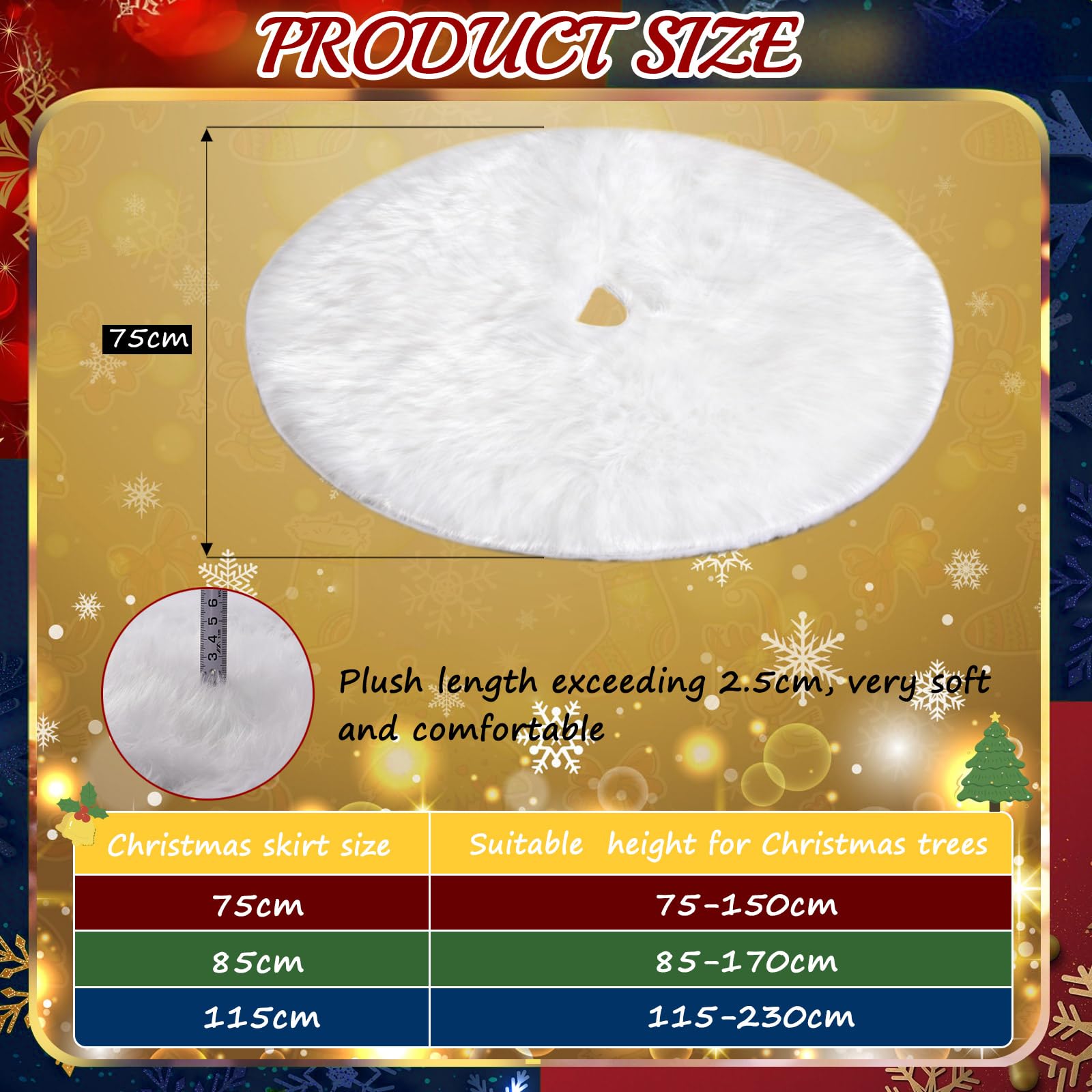 Tapis pour Sapin de Noël Blanc 75 cm Rond Peluche Cache Pied Décoration Maison