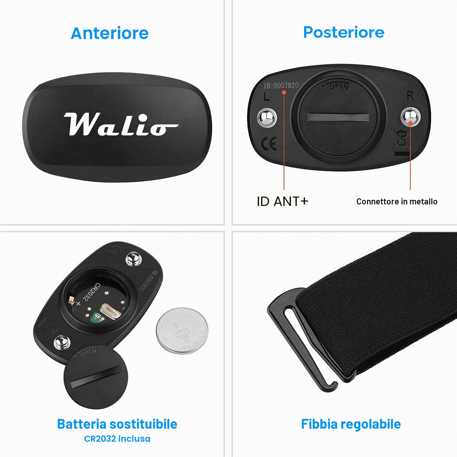 WALIO PULSE – Banda torácica con sensore di frequenza cardiaca Monitor collegamento wireless Ant +/2.4G e Bluetooth 4.0. Ciclismo, Running, Fitness, aeróbica, Resistenza IPX7 …