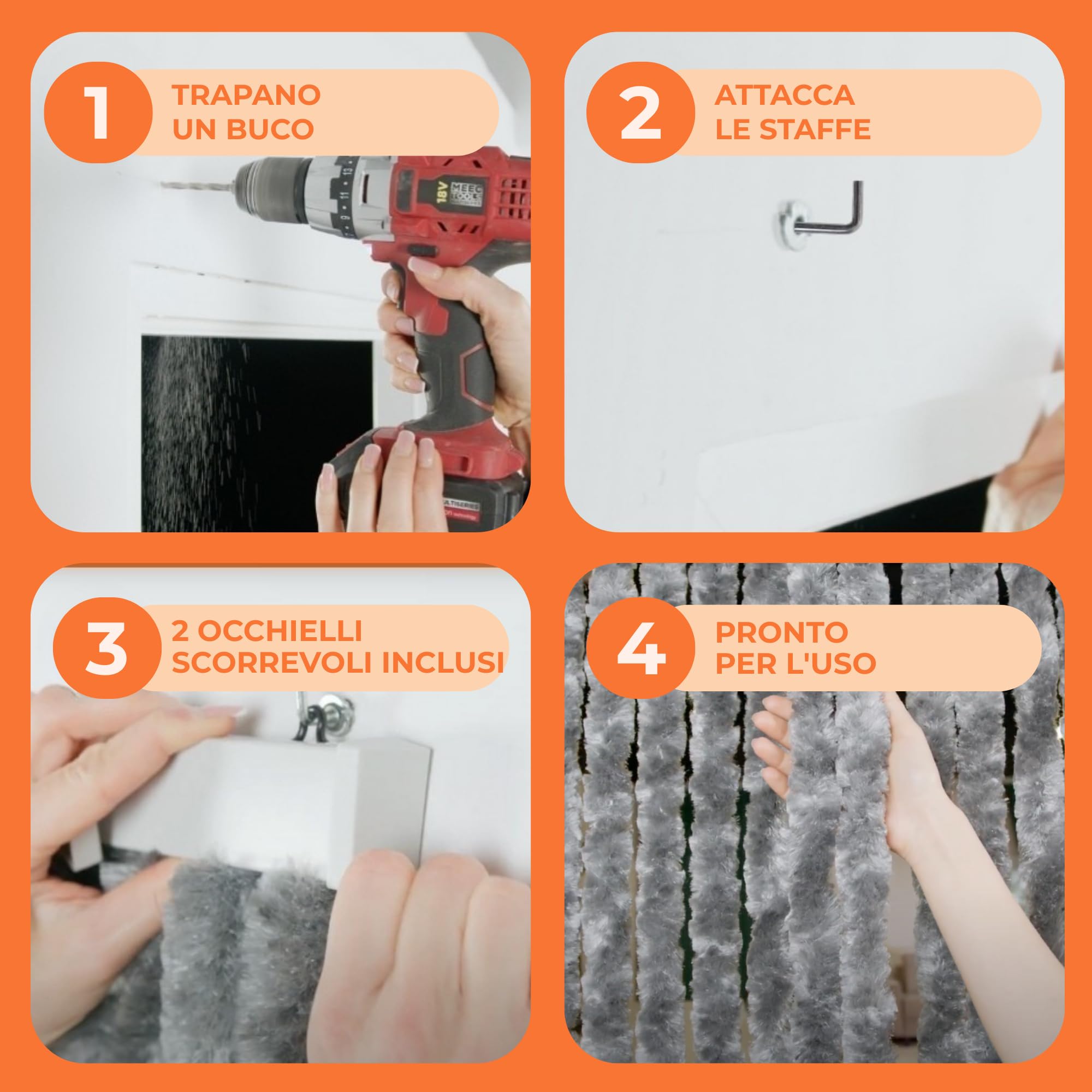 Trente Tende a coda di gatto – Tenda soffice grigia, 90 x 220 cm, tenda per porta camper, tenda a fili per porta del balcone