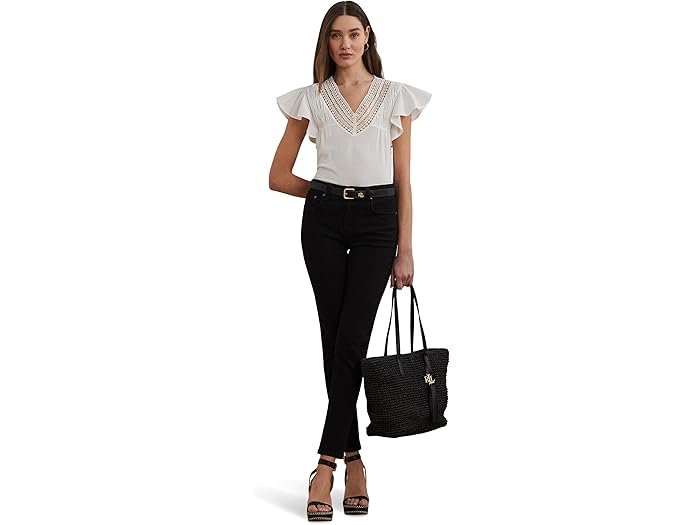 Lace-trim Jersey Flutter-sleeve Tee - Image 2