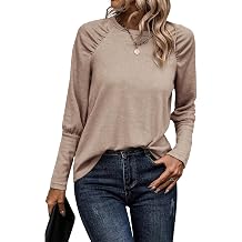 SimpleFun Womens Pleated Long Sleeve T Shirts Crew Neck Fall Tunic Tops Loose Fit Casual Basic Tees