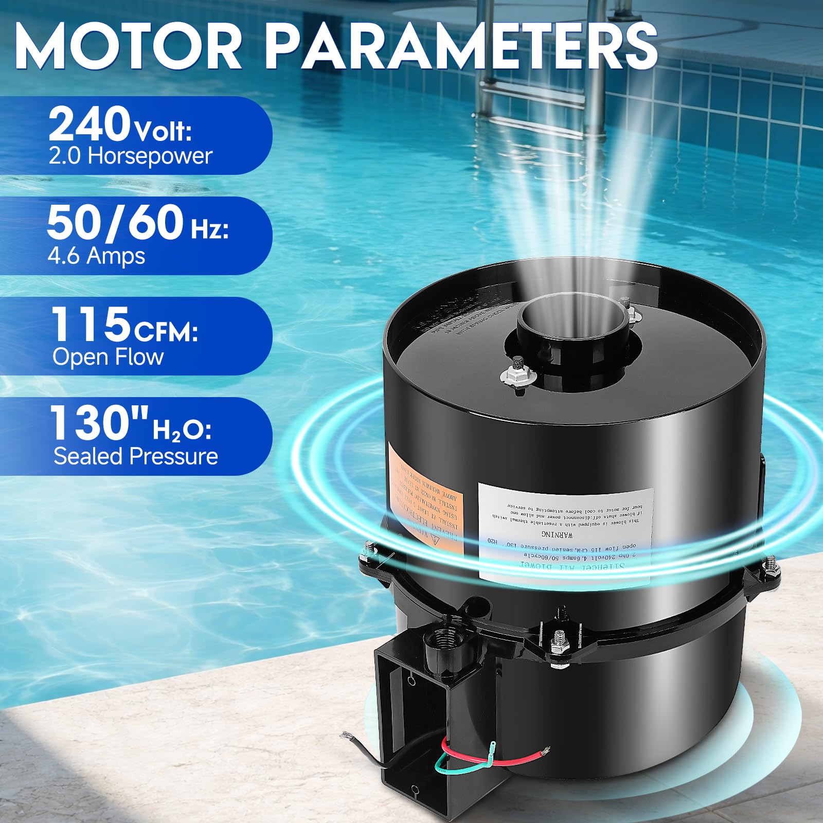 6320241 Soplador de spa silencioso, 2 HP, 240 voltios, 4.6 amperios, silencioso, repuesto para suministro de aire, sistema de fontanería directo de 2 pulgadas, diseño de absorción de golpes