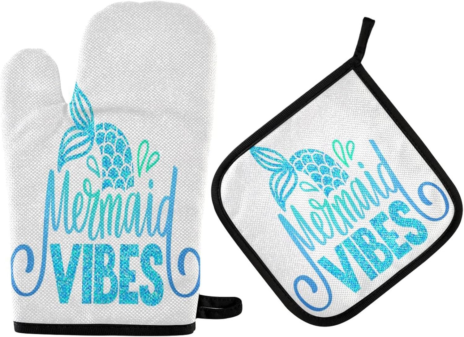 Mermaid Glittering Themed Oven Mitts and Pot Holders, Hot