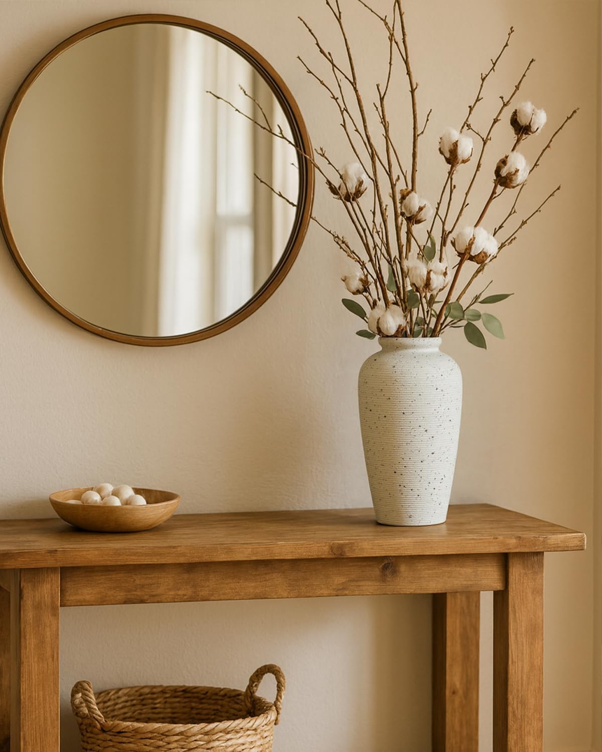 Large Beige Ceramic Rustic Vase, 11 Inch Ribbed Speckled Decorative Farmhouse Tall Vase for Home Decor, Living Room, Entryway, Shelf Decor, Mantel, Table Decoration - Image 5