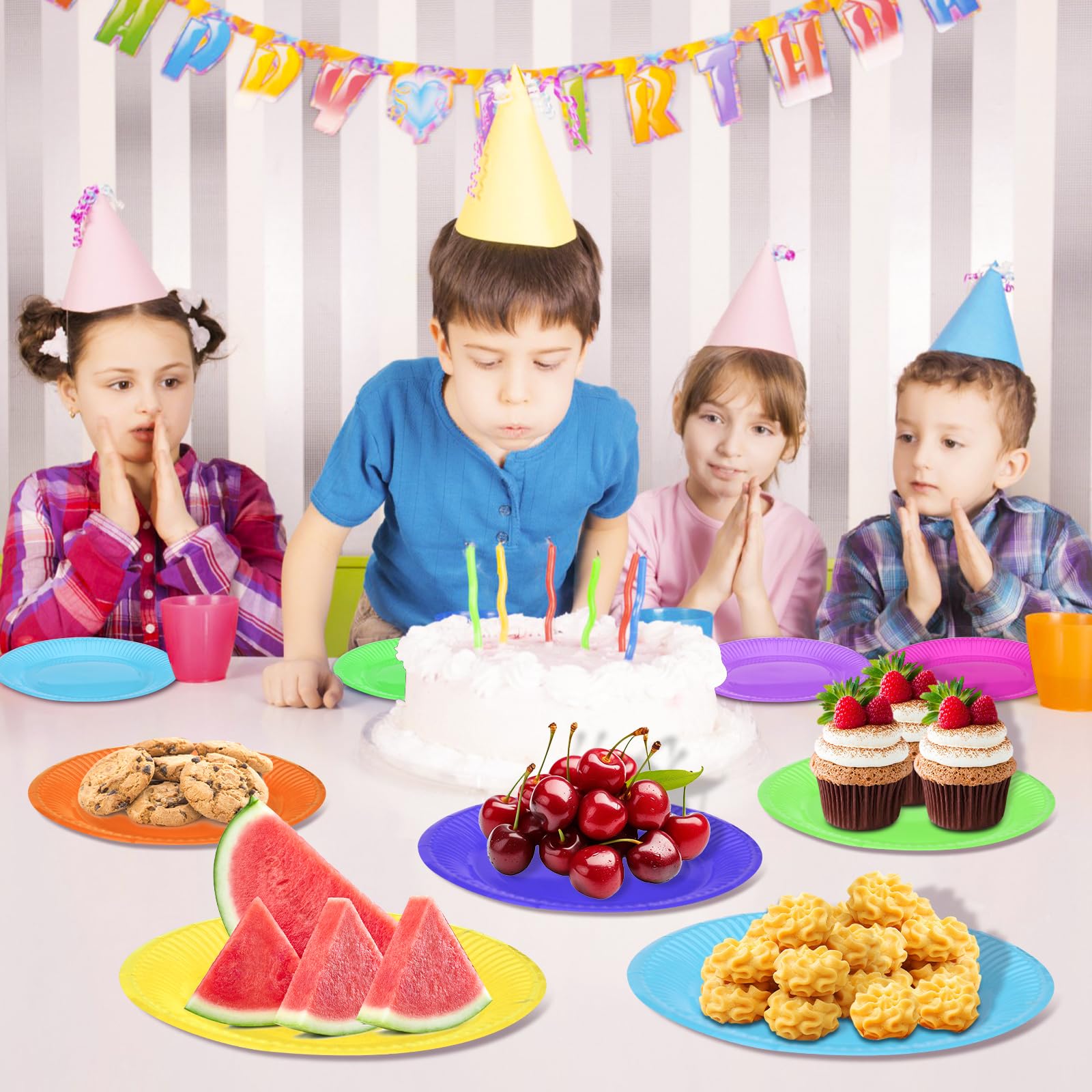 120 Piatti Di Carta Colorati 7 Pollici (18 Cm) - Biodegradabili, Qualità Alimentare, 12 Colori Vivaci, Ideali Per Feste, Compleanni, Matrimoni E BBQ - 3