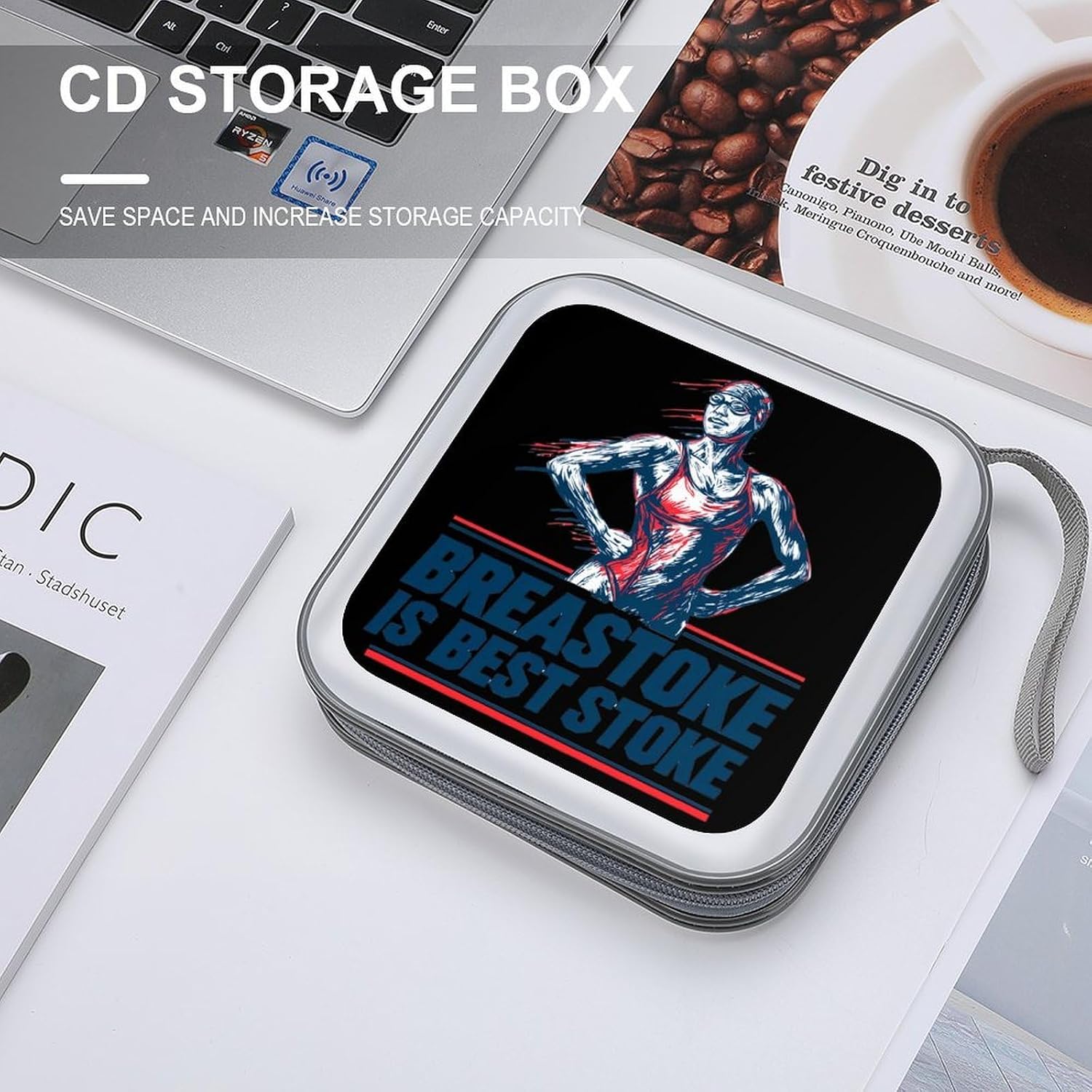 Funny Swimming Breaststroke CD Case DVD Storage Holder Binder 40 Capacity | protective,hard case,protable loop,travel car use,zippered closure