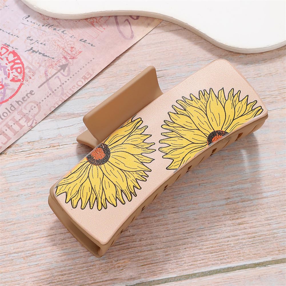 yangzerang Sunflowers Hair Claw Clips for Women Matte Plastic Floral Hairpins Flower Sunflower Floral Square Claw Clips - Image 3
