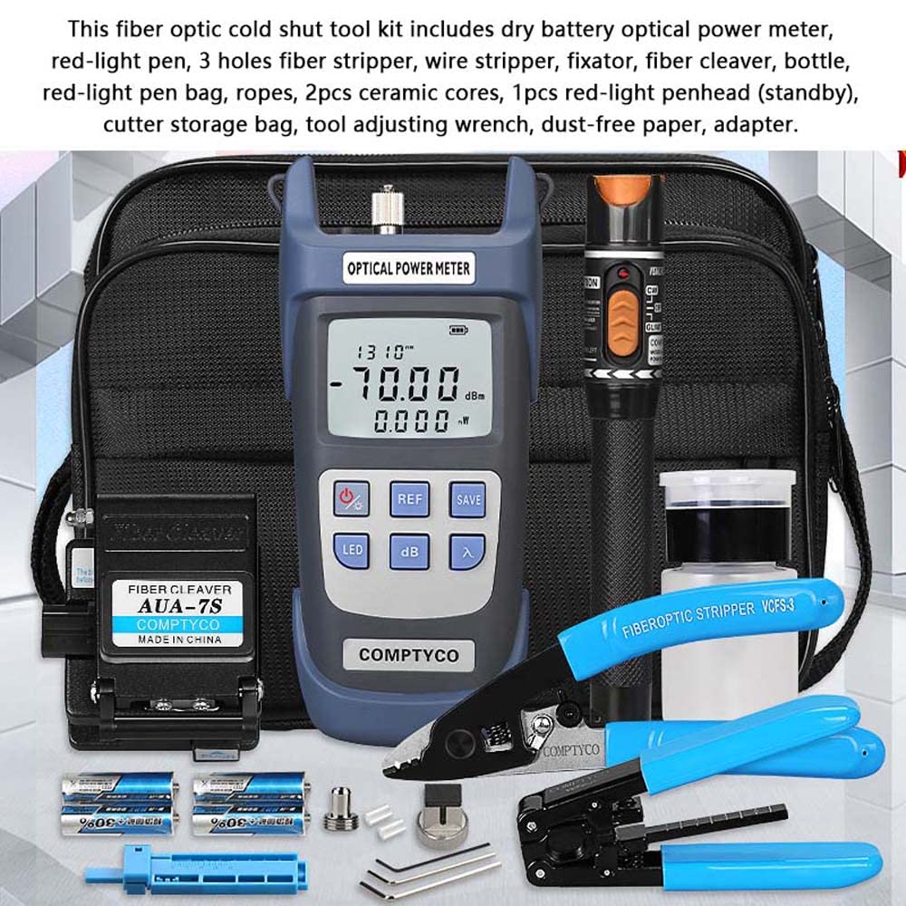 Kit Fibra óptica, VISLONE Kit de Herramientas de Fibra FTTH, Empalmador de Fibra Multifuncional, Medidor de Potencia óptica, Alicates de Alambre con Aislamiento de Goma, Juego de Cuchillas de Fibra