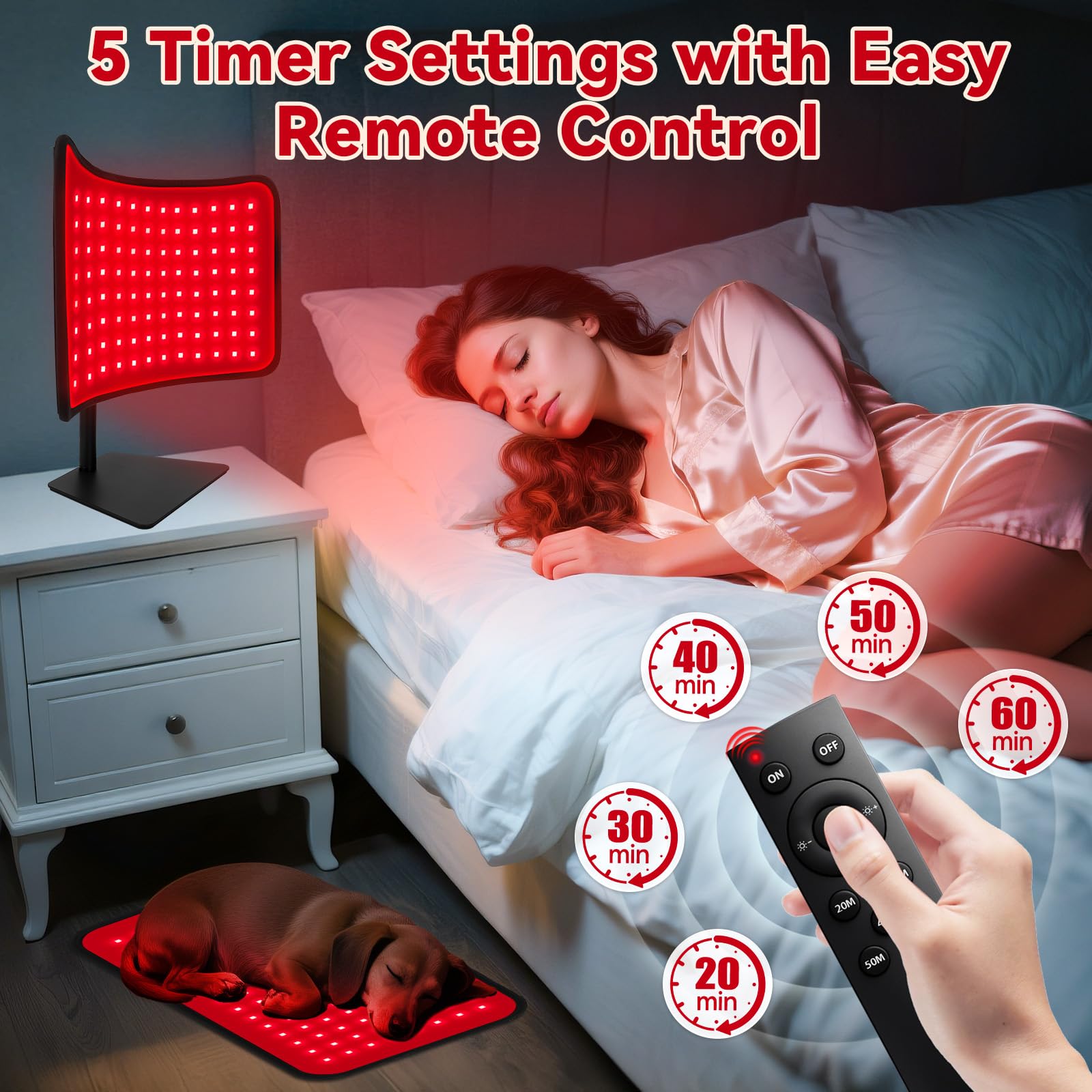 Red Light Therapy for Face Body, 2-in-1 Red Light Panel Device with Belt, 660nm & 850nm Near Infrared Light Therapy Lamp with Remote Control, 5 Adjustable Brightness & Timer for Skin Care, Relaxation