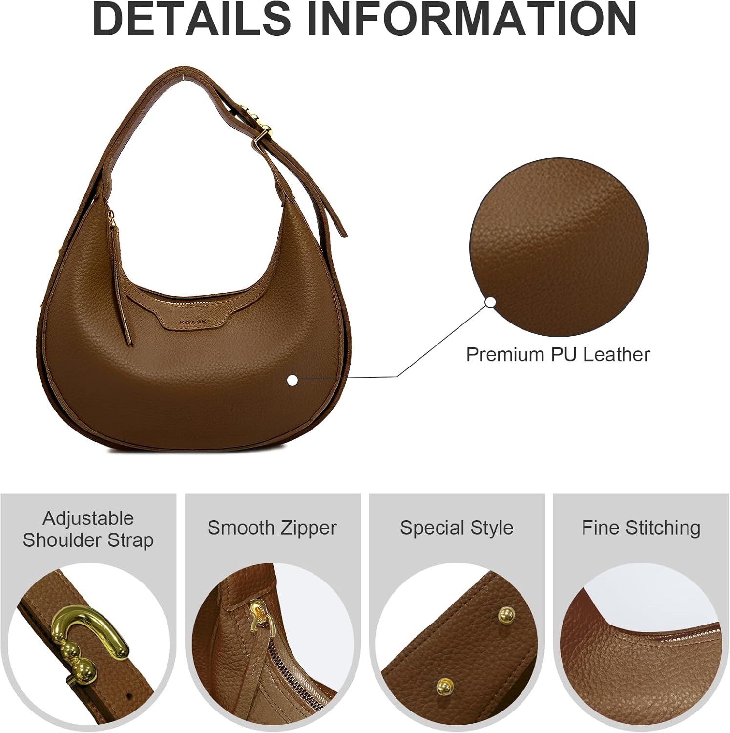 WITERY Small Crescent Bags for Women Vegan Leather Crossbody Purses Slouchy Shoulder Bag Handbag Clutch Hobo Underarm Purse - Image 5