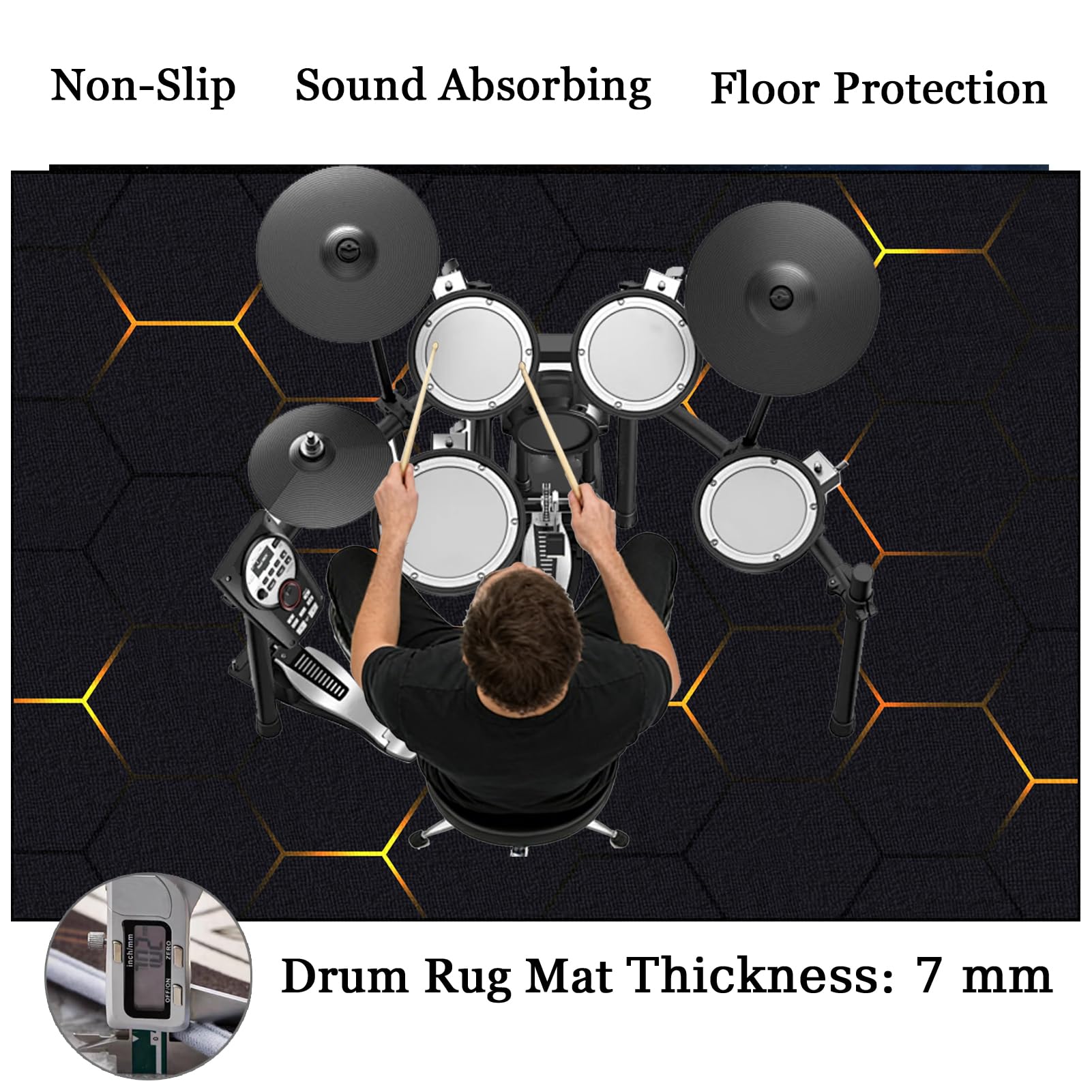 Dywan z baterią 180 x 150 cm mata perkusyjna, dźwiękoszczelny bębnowy dywanik do elektronicznego bębna akustycznego bębna basowego instrumentów muzycznych antypoślizgowy koc