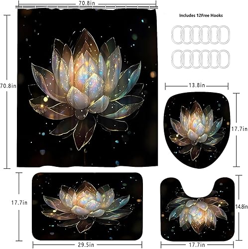 Miniatura 10 de AZHM Juego de 4 cortinas de ducha de árbol de Navidad con alfombras, muñeco de nieve, juego de decoración de baño con cortina de ducha y 12 ganchos,