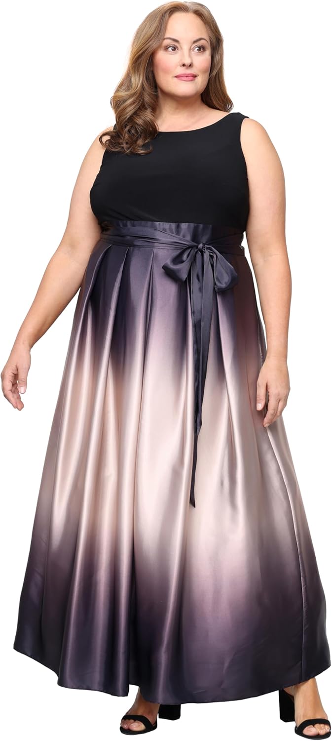 S.L. Fashions Womens Plus Size Sleeveless Long Satin Mother of The Bride Dress with Pockets, Formal Party Gown