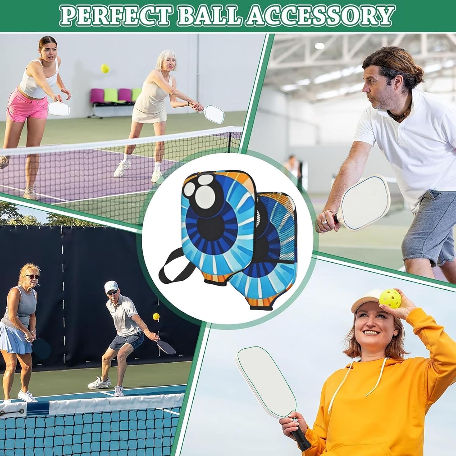 Pickleball Paddle Covers Zippered Paddle Case Universal Paddle Storage Bag | Evil Eye Neoprene Sleeve Pickleball Bag With Mesh Pocket Fits Most Pickleball Paddles