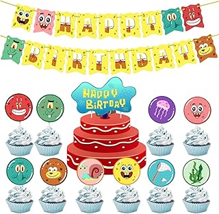 12 szt. Spongebob Happy Birthday Party Dekoracje Kit Hanel-Spongebob Dekoracje urodzinowe Spongebob Baner Nakładki na ciasto Spongebob Artykuły imprezowe