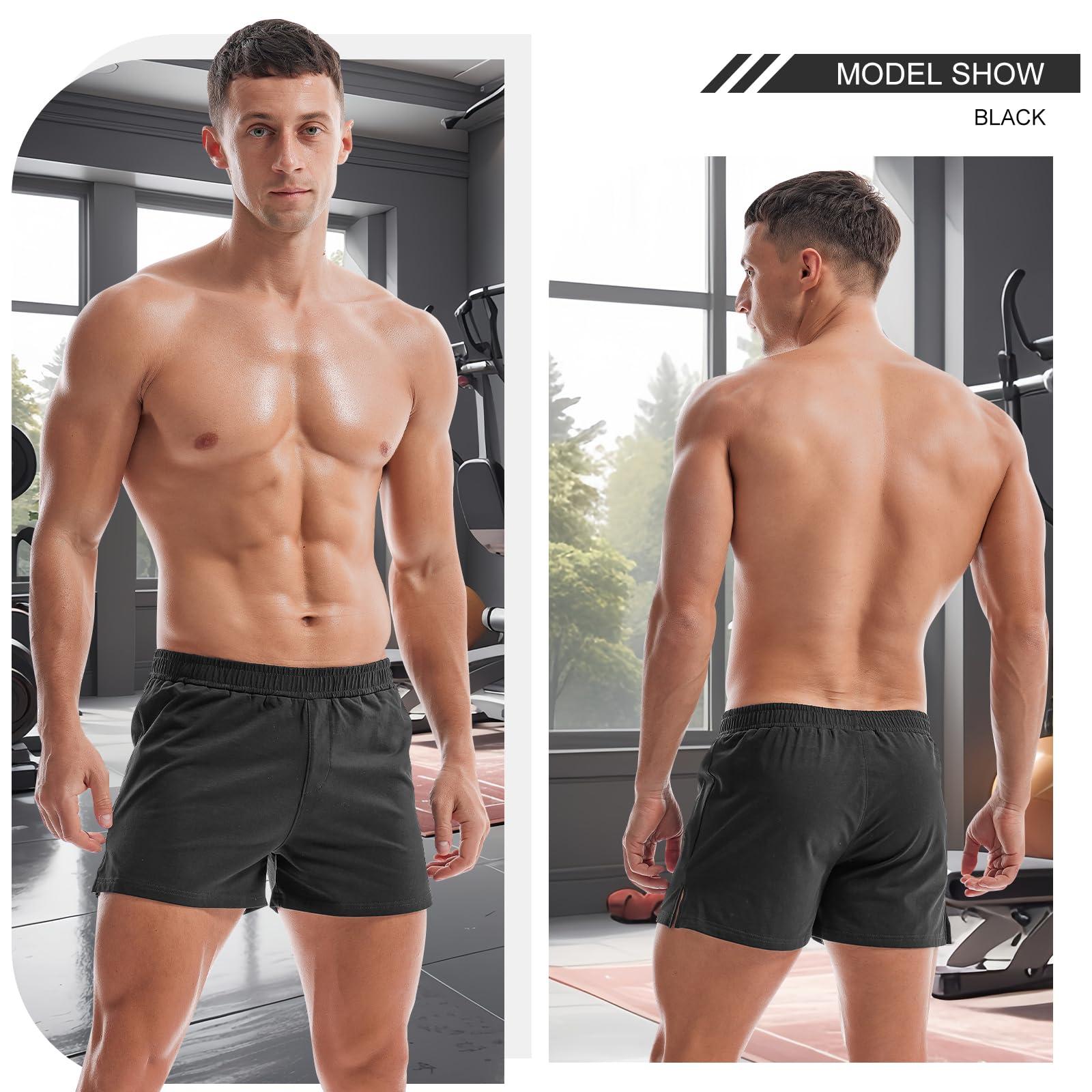 AMY COULEE Herren-Sport-Shorts, 7,6 cm, Bodybuilding, Workout-Shorts, leicht, für Laufen, Lounge, Baumwolle, Schlafhose