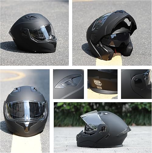 Miniatura 9 de Casco modular para motocicleta de adultos, con doble visera abatible, cara completa, aprobado por DOT para hombres, mujeres, moto, ATV, UTV, moto de