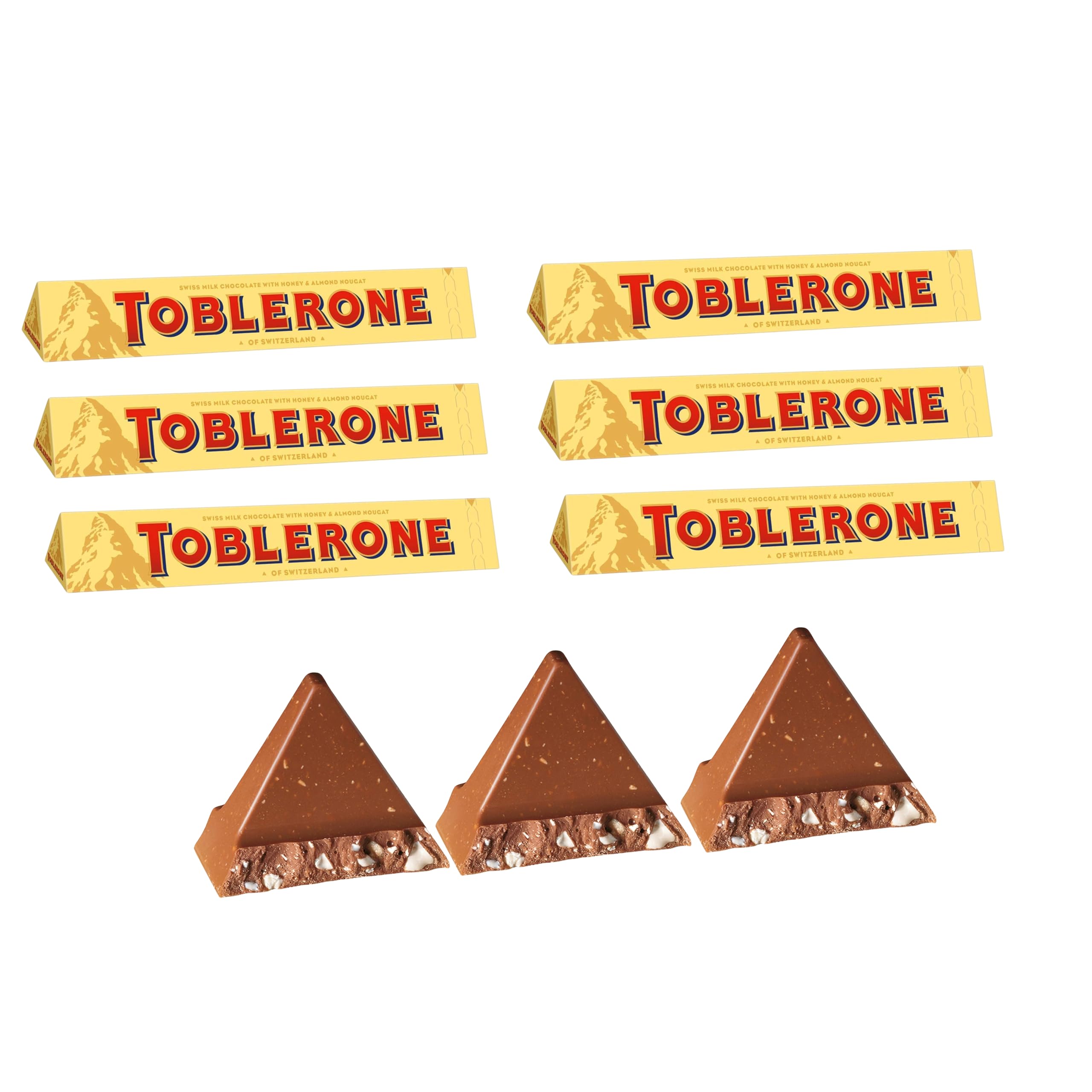Swiss Milk Chocolate Praline Tobleron with Honey and Almond Nougat - 100g (Pack of 6)